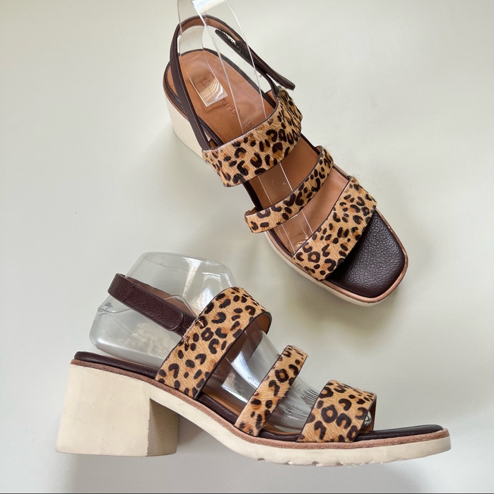 L’Amour des Pieds Quennell Leopard Print Calf Hair Strappy Chunky Heel